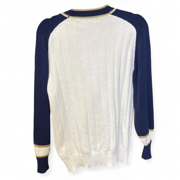 Vintage Pierre Cardin knit gold navy and white sweater cardigan size M - Picture 5 of 11